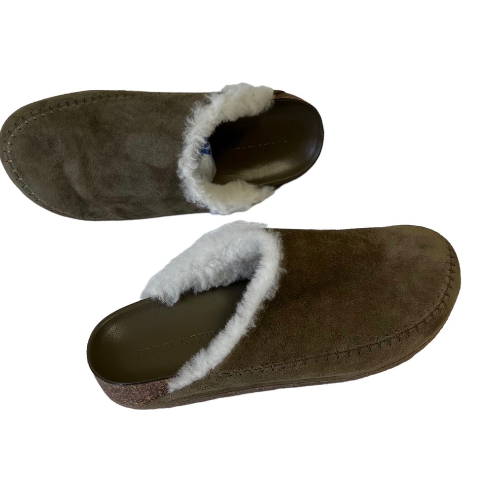 Jenni Kayne Shearling Moc Clog Laurel Green Suede Size 7 Made in Italy - Picture 6 of 8